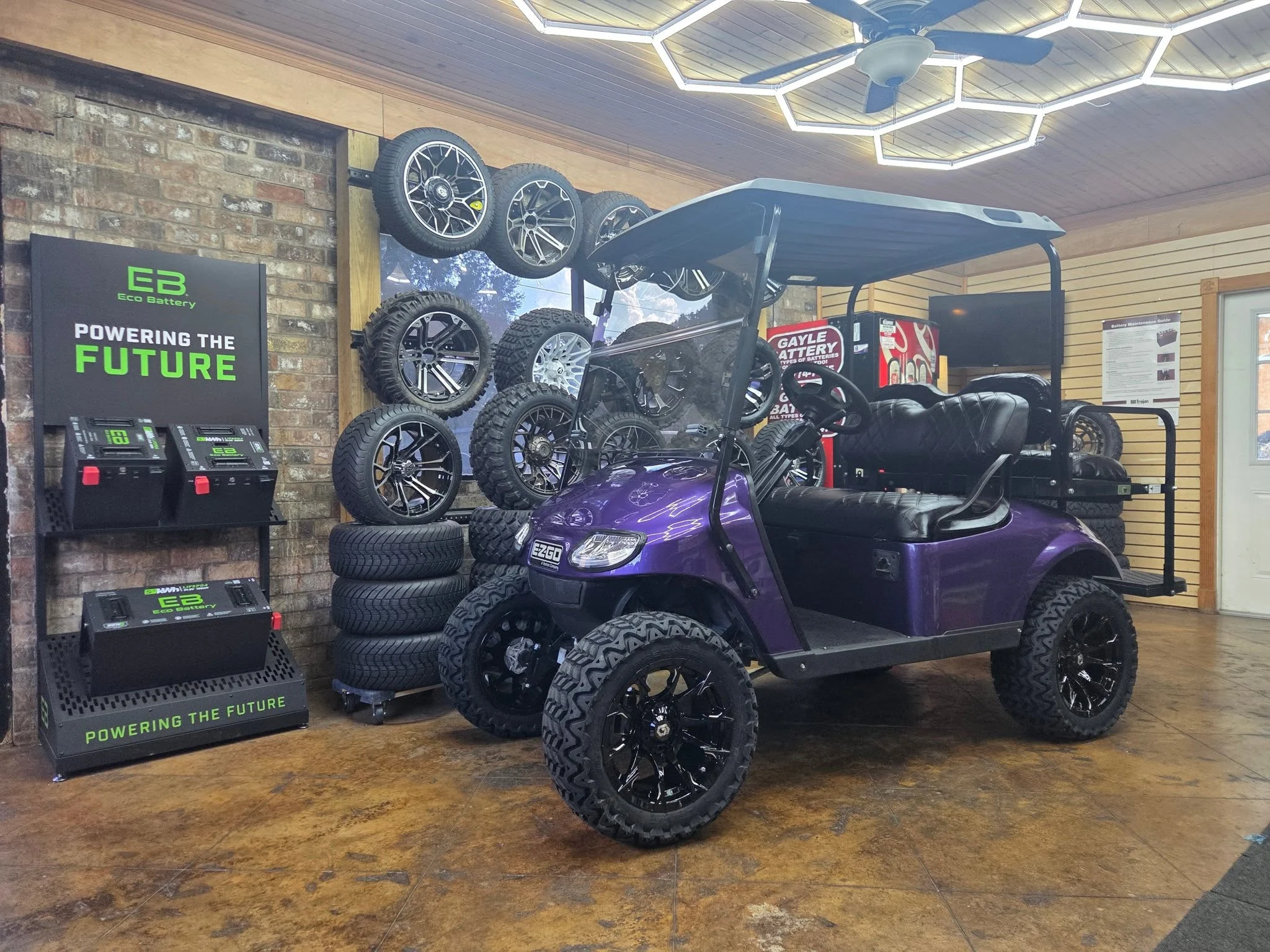 A golf cart at the Gayle Battery store